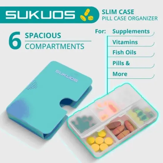 Sukuos Slim Pill Organizer 1 Pack, 4 Compartments, Portable Travel Pill Box, Vitamin Holder, Easy to Open Medicine Dispenser image {2}