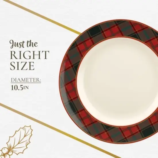 Spode Christmas Tree Tartan Dinner Plate, 10.5-Inch, Christmas Dishes with Tartan Plaid Border, Fine Earthenware, Microwave and Dishwasher Safe image {6}