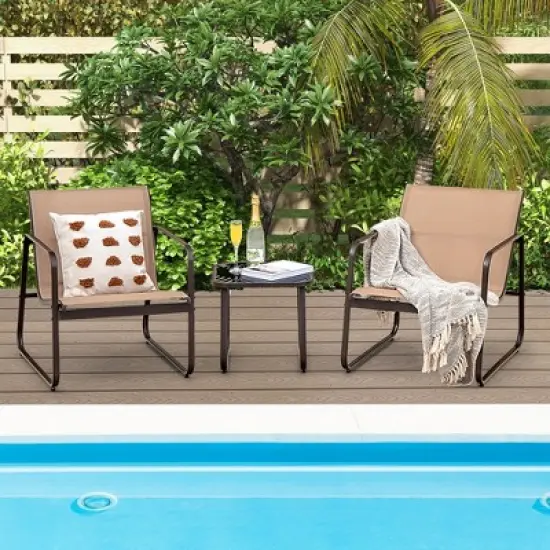 Costway 3 Pieces Patio Conversation Set Outdoor Metal Chair & Table Tempered Glass Top image {1}