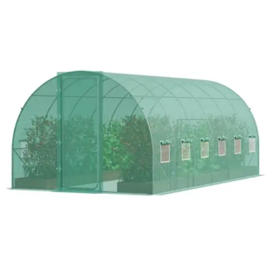 VEVOR Walk-in Tunnel Greenhouse, 19.4x9.7x7.4 ft Hoop House Greenhouse Tunnel with Galvanized Steel Frame, PE Cover, Swing Door, 12 Roll-up Windows image {8}