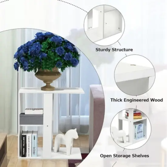 Costway 3-tier Side Table W/Storage Shelf Space-saving Nightstand White image {7}