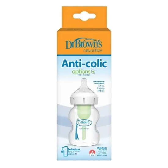 Dr. Brown's 5oz Anti-Colic Options+ Wide-Neck Baby Bottle with Level 1 Slow Flow Nipple - 0m+ image {1}