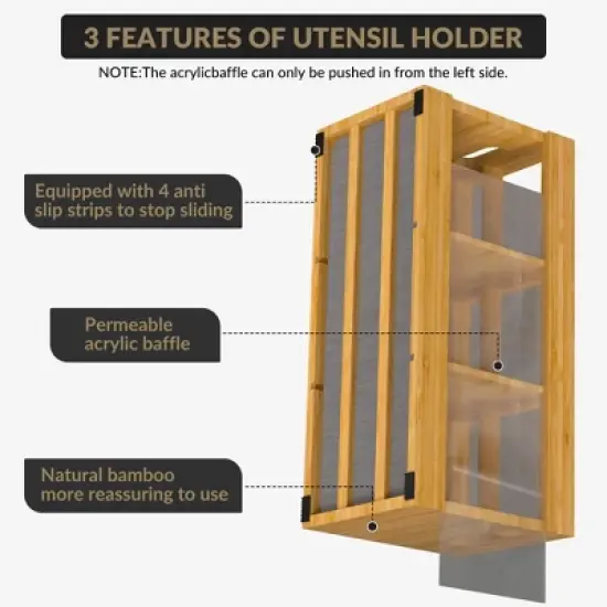 Bamboo Utensil Holder for Countertop, Kitchen Cooking Utensil Organizer with 6 Compartments & Diatomaceous Earth Drying Mat, Wood Silverware Caddy image {6}