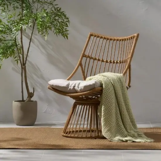 Boho Wicker Barrel Chair with Cushion,High Back Rattan Lounge Chair for Indoor Outdoor Use on Papasan Base-Maison Boucle image {7}