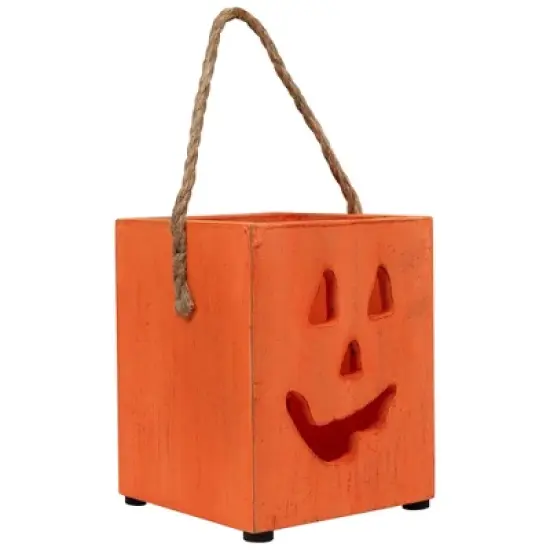 Northlight Small Orange Wood Jack O Lantern Halloween Candle Lantern - 6.25" image {3}