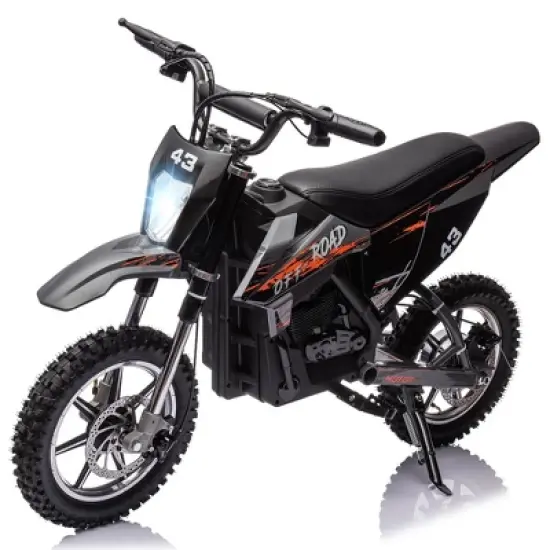Kids Ride On Dirt Bike,15.5MPH Electric Battery-Powered Off-Road Motorcycle Max Load 175 Lbs,Led Light,Leather Seat image {6}