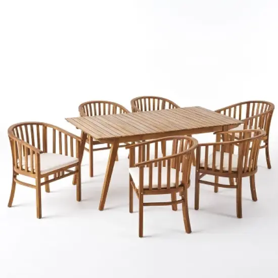 Christopher&nbsp;Knight&nbsp;Home Winston 7 Piece Outdoor Acacia Wood Dining Set with Slatted Back Chairs and 69" Table image {1}