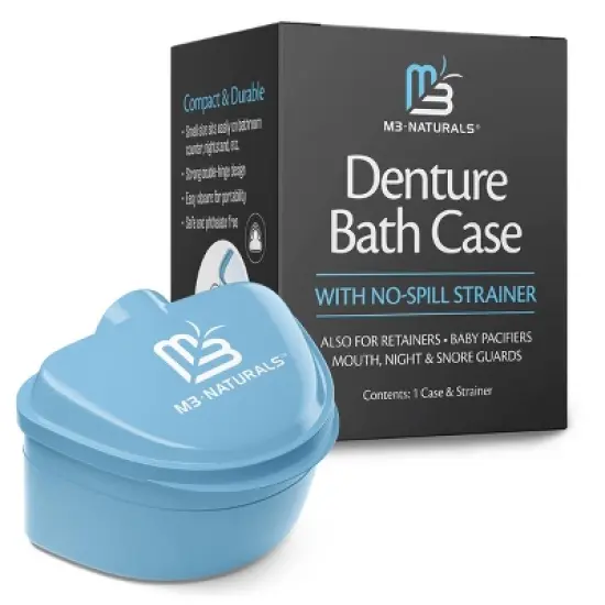 Denture Bath Case with No-Spill Strainer, Case for Retainers, Baby Pacifiers, Mouth Night & Snore Guards, M3 Naturals, Retainer Holder, 1ct image {2}