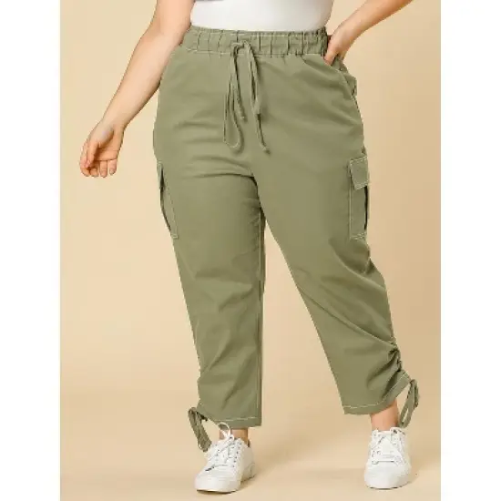Agnes Orinda Women's Plus Size Drawstring Elastic Waist Cargo Pants with Pockets image {3}