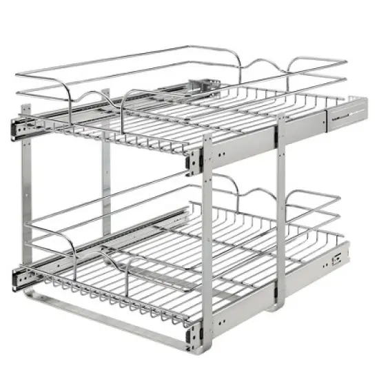 Rev-A-Shelf 5WB2 2-Tier Wire Basket Pull Out Shelf Storage for Kitchen Base Cabinet Organization, Chrome image {9}
