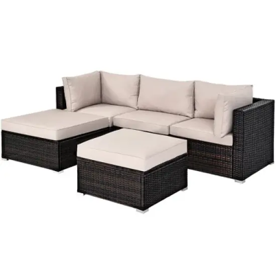 Costway 5PCS Patio Rattan Furniture Set Ottoman Table image {1}