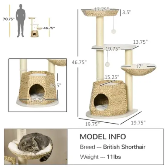 LOVMOR 47" Cat Tree Kitty Activity Center, Cat Climbing Toy with Cattail Fluff, Bed, Condo, Sisal Scratching Post & Hanging Ball image {8}