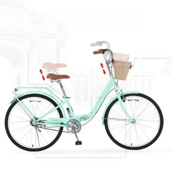 DSVIMOY 26 Inch Folding Lady Bike, Single Speed, Compact Design for Easy Storage and Commuting, Green, 66.93"*25.2"*40.95" image {4}