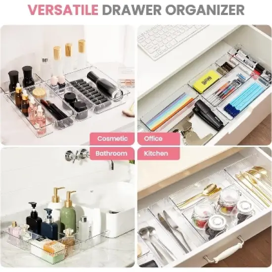 HOUSE DAY Makeup Drawer Trays 4-Type Clear Drawer Organizers with Silicone Pads image {2}
