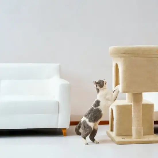 Cat Tree, 33.1-Inch Cat Tower, Cat Condo for Large Cats up to 16 lb, Large Cat Perch, 2 Cat Caves, Scratching Post, Cat Houses for Indoor image {6}