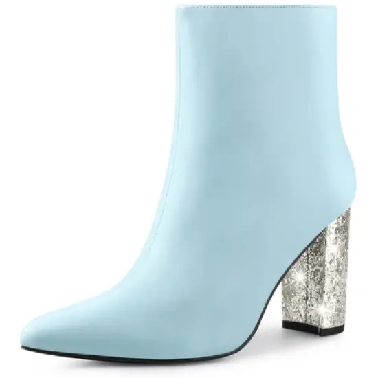 Perphy Women's Fashion Sparkly Pointy Toe Zipper Glitter Chunky Heels Ankle Boots image {6}