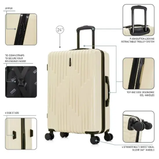 InUSA Drip Lightweight Hardside Medium Checked Spinner Suitcase - Sand image {2}