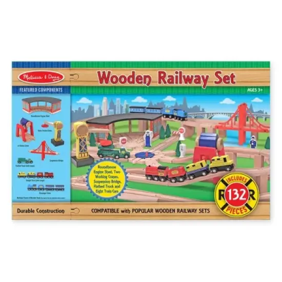 Melissa & Doug Deluxe Wooden Railway Train Set (130+pc) image {2}