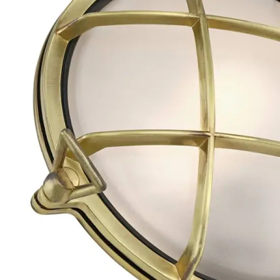 Possini Euro Design Anjali 10" High Industrial Outdoor Wall Light Fixture Mount Porch House Bulkhead Weatherproof Gold Brass Finish Glass Shade image {8}