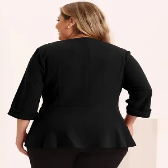 Agnes Orinda Women's Plus Size Ruffle Peplum Ruched Curvy Formal Outfits Blazers image {3}