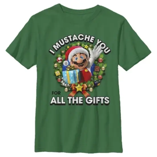 Boy's Nintendo Christmas Super Mario Mustache T-Shirt image {2}
