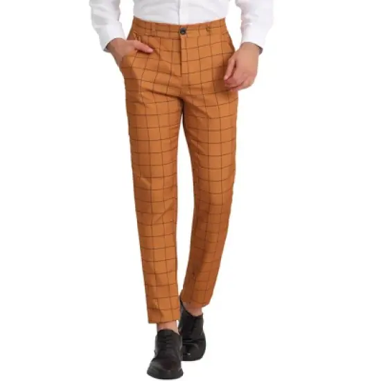 Lars Amadeus Men's Plaid Flat Front Printed Business Dress Pants image {9}