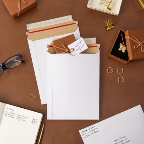 Juvale 100-Pack Stay Flat Rigid Mailers with Self Adhesive Seal, Bulk White Cardboard Envelopes for Shipping, 7 x 9 in image {3}