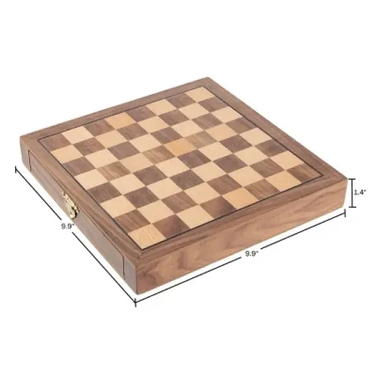 Toy Time Inlaid Walnut Style Magnetized Wood Chess Cabinet With Hand-Carved Staunton Wood Chessmen image {1}