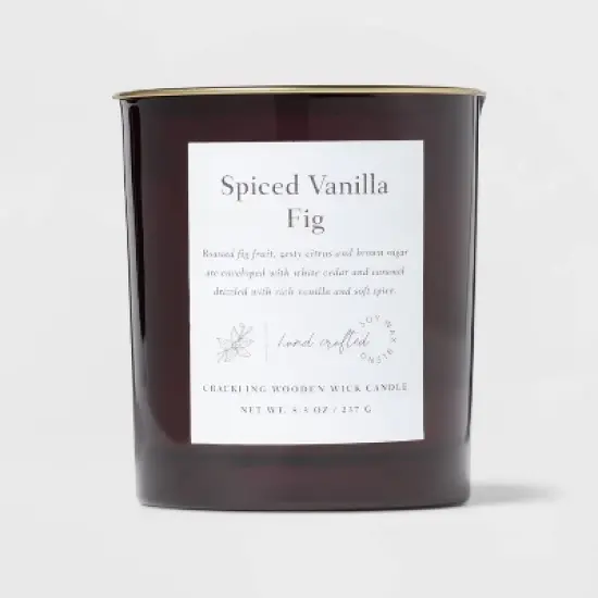 Clear Colored Glass with Woodwick and Brass Metal Inset Lid Spice Vanilla Fig Candle Purple - Threshold&trade; image {5}