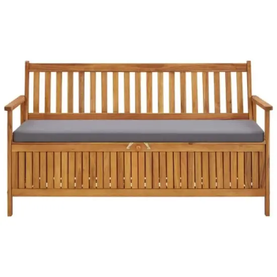 vidaXL Patio Storage Bench with Cushion 58.3" Solid Acacia Wood image {9}