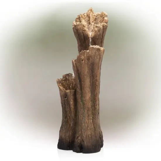39" Outdoor 3-Tier Cascading Tree Bark Water Fountain with LED Lights Brown - Alpine Corporation image {3}
