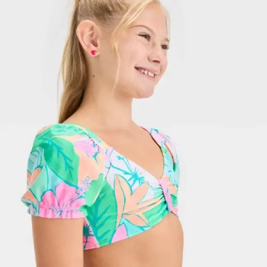Girls' 'Lovely Luau' Floral Printed Bikini Set - Cat & Jack&trade; White image {1}