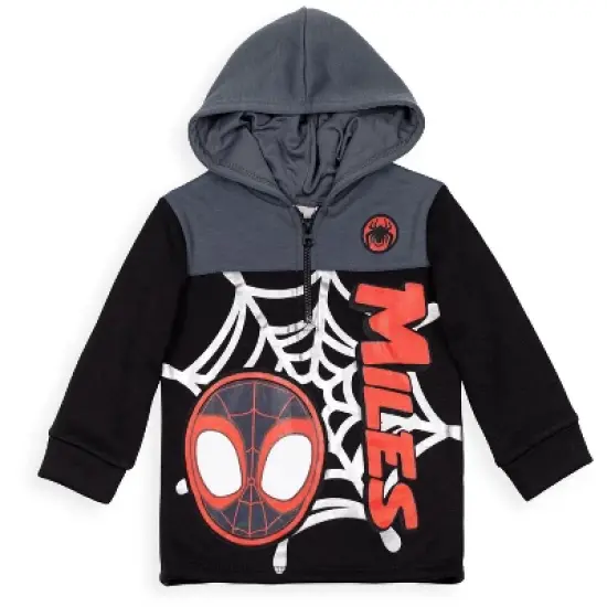 Marvel Spidey and His Amazing Friends Ghost-Spider Miles Morales Spider-Man Fleece Half Zip Hoodie Toddler to Little Kid image {8}