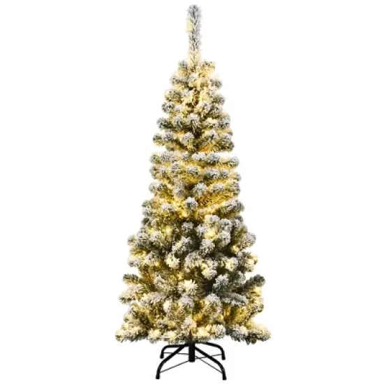 Costway 4.5/6/7.5 Ft Pre-lit Snow Flocked Artificial Pencil Christmas Pine Tree with 150/250/350 LED Lights image {9}