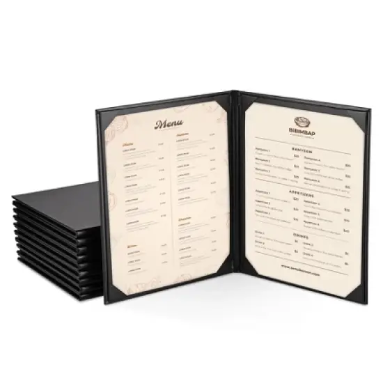 WeChef 10 Packs Restaurant Menu Covers 8.5 x 11 Book Style 2 Pages 2 Views Black image {8}
