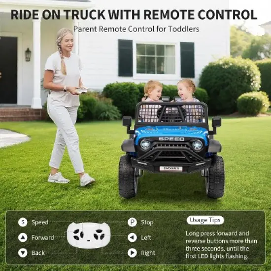 12V Kids Electric Ride-On Truck - Parent Remote Control, 3 Speed Settings, LED Lights & Music Player for Children Ages 3-6 Years image {1}