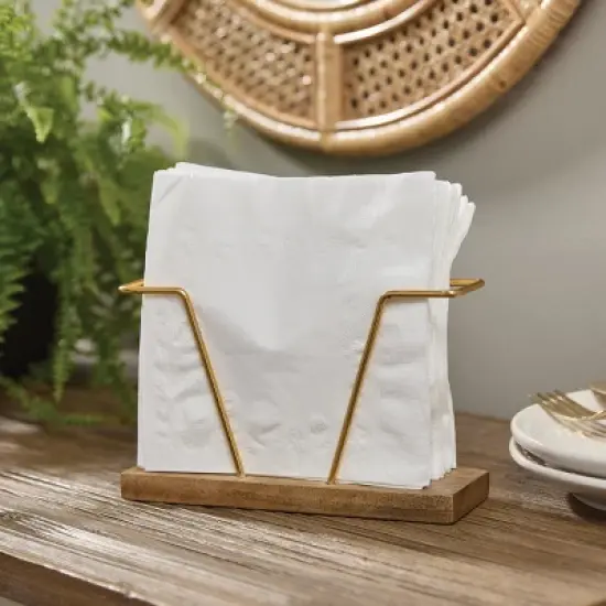 Split P Wood Gold Bar Napkin Holder image {1}