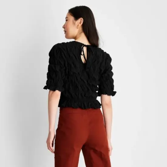Women's Elbow Sleeve Ruffle Textured Top - Future Collective&trade; with Reese Blutstein image {1}