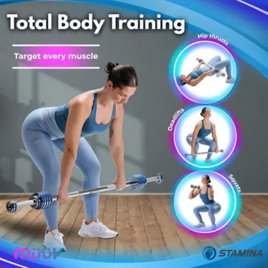 Stamina Products m&uuml;&uuml;v Adjustable Barbell Set, 2-in-1 Dumbbell System for Home Gyms with Plates and Handles, Compact Strength Straining Equipment image {5}