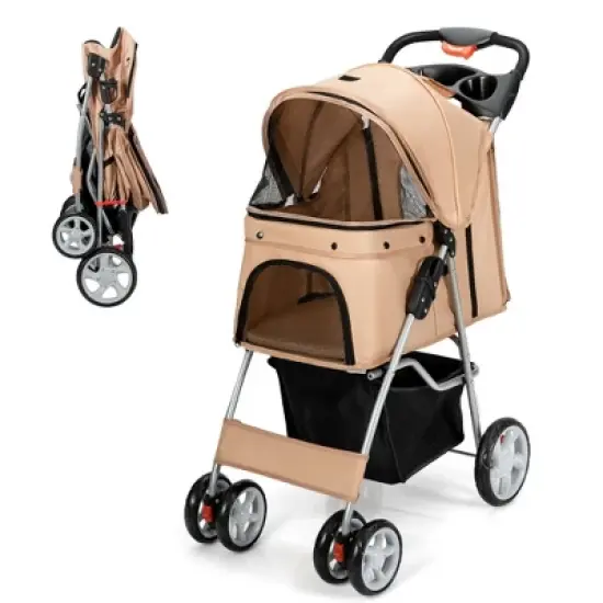 Costway Folding Pet Stroller 4-Wheel Pet Travel Carrier w/Storage Basket image {11}