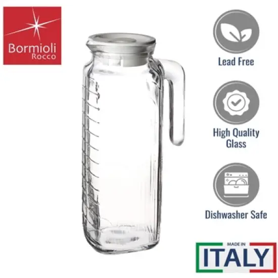 Bormioli Rocco Gelo Set of 2, Glass pitcher, 33.75 Oz. Carafe with Lid, for Homemade Juice, Iced Tea, Cold Brew, Dishwasher Safe Jug, (white) image {2}