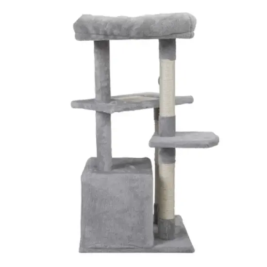 Lyngins Modern Double Level Cat Tree,Cat Tower Cat Condo Posts Kitty Pet Play House for Indoor,Gray image {1}