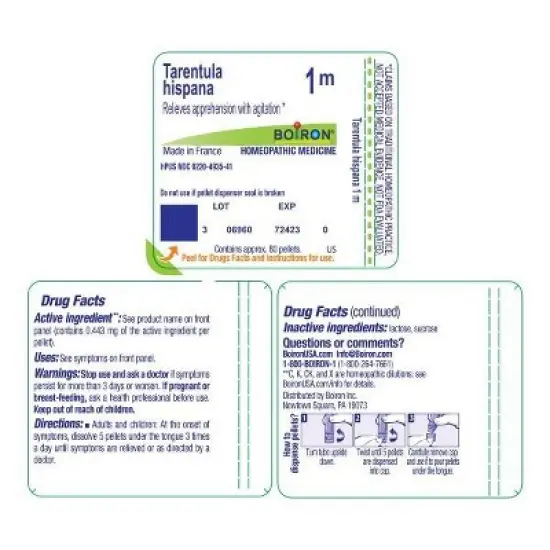 Tarentula Hispana 1M by Boiron Homeopathic Single Medicine For Stress & Sleep  -  80 Pellet image {1}