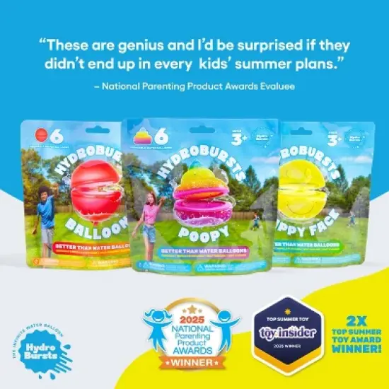 Hydrobursts by What Do You Meme? Resuable Water Balloons Balloon Shape Water Balloon Toy - 6pk image {7}