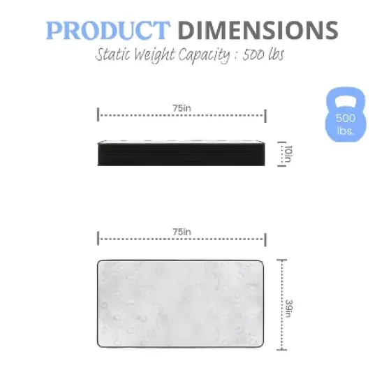 Emma and Oliver 10 Inch Hybrid Mattress, High Density Cooling Foam and Pocket Spring Mattress in a Box, CertiPur-US Certified Foam, White/Black image {12}