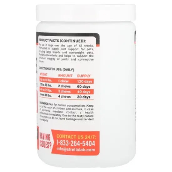 StrellaLab Glucosamine Chews, Max Strength, Senior Advanced, For Dogs, Chicken, 120 Soft Chews, 12.6 oz (360 g) image {2}