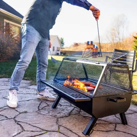 Sunnydaze Steel Grilling Fire Pit with Mesh Spark Screen and Protective PVC Cover - Black - 36." W x 32.5" D x 23.75" H image {2}