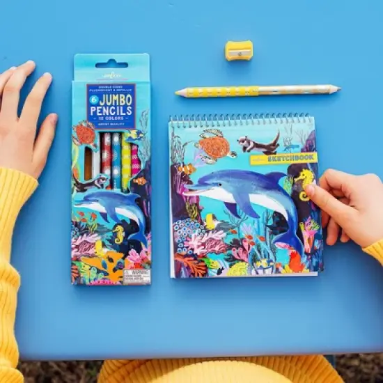 eeBoo: Double-Sided Jumbo Colored Pencils, Sea Life, 6pc Set, Kids Art Supplies image {4}