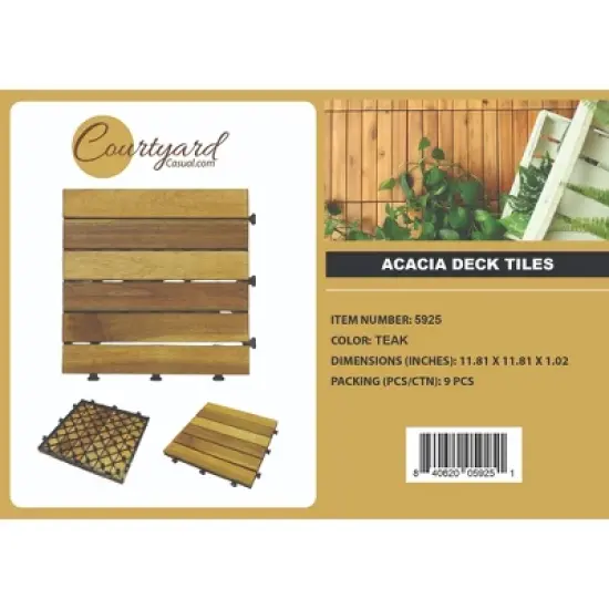 Courtyard Casual Acacia Deck Tiles in Teak Color Straight Boards Pack of 9 image {5}