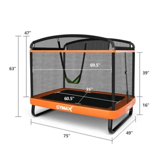 Infans 6 FT Kids Trampoline with Swing, Small Trampoline for 2 Kids, with Safety Enclosure Net, Built-in Zipper, Toddler Rectangle Trampoline, Orange image {6}